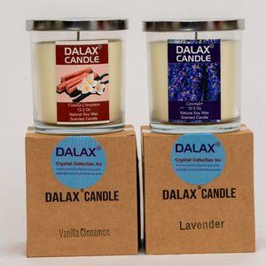 Set of 2, Lavender and Vanilla-Cinnamon Natural Soy Wax Candle Glass Jar Candle